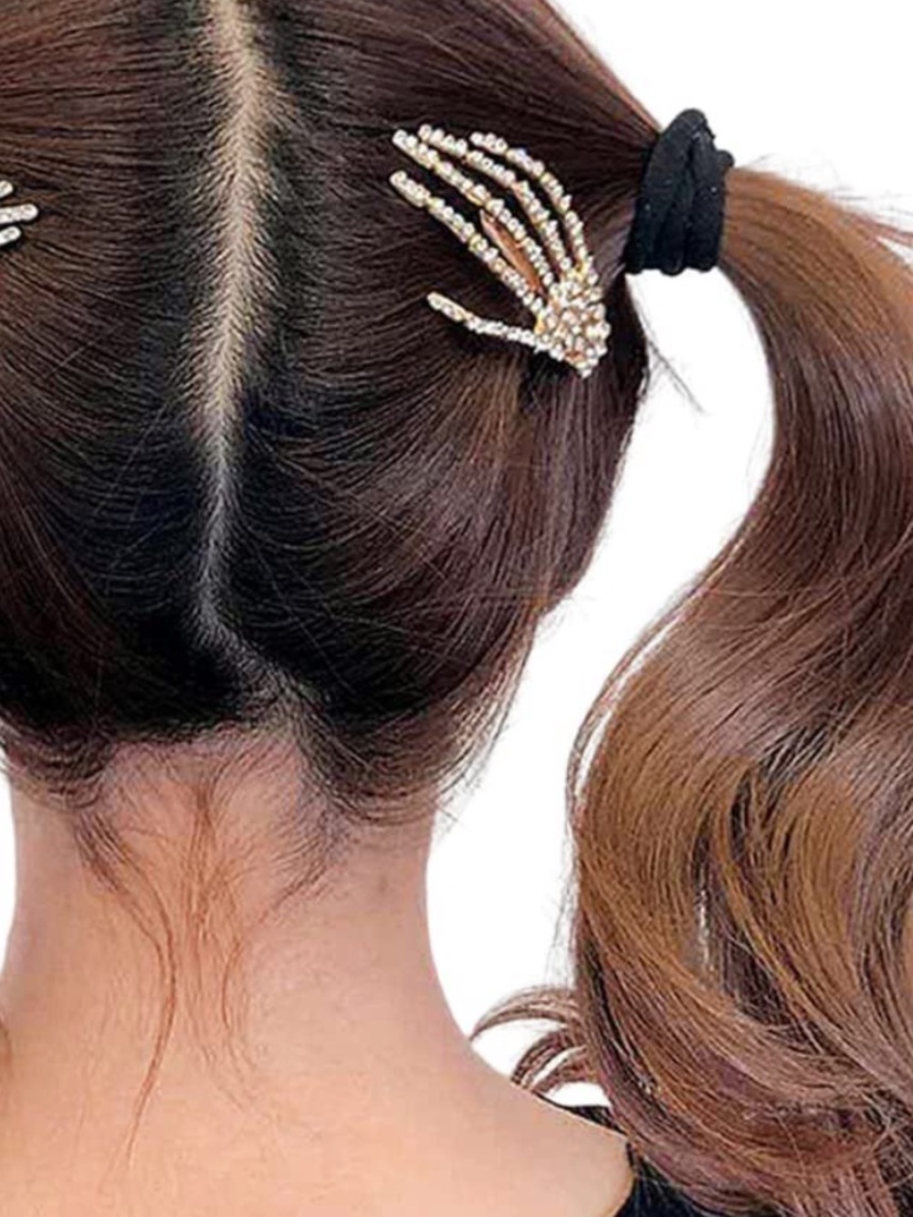 Skeleton Hand Hair Clip Gold Metal Rhinestone